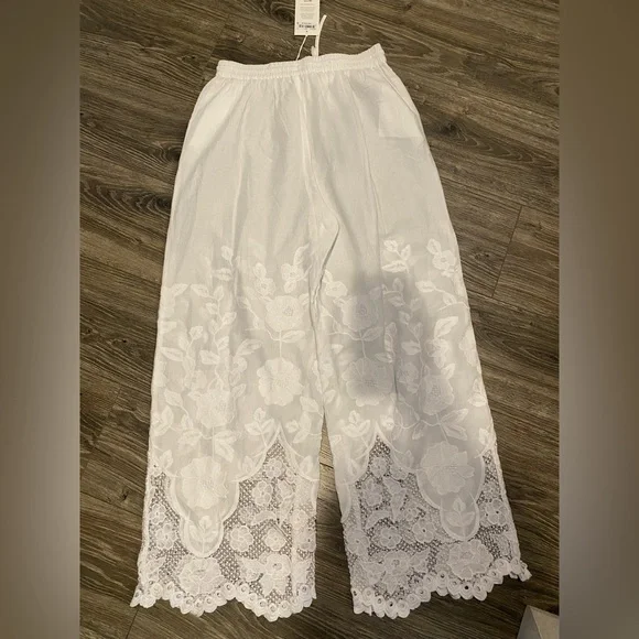 Flora Pant - White Beachside Broderie Pants & Jumpsuits